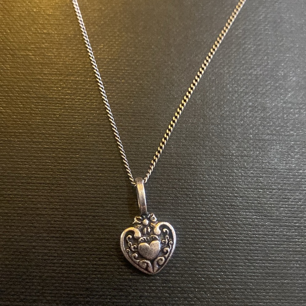 Saint Laurent Victorian Heart Charm Necklace in Metal